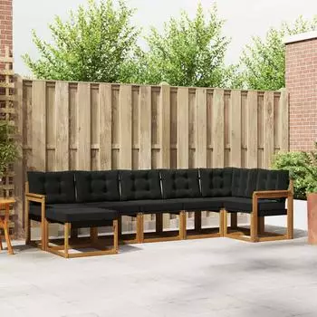 vidaXL Outdoor-Sofagarnitur 7-tlg. mit Kissen, natur/schwarz (3368875)