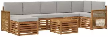 vidaXL Outdoor-Sofagarnitur 7-tlg. natur und hellgrau (3384657)