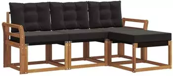 vidaXL Outdoor-Sofagarnitur mit Kissen 4-tlg., natur und schwarz (3368547)