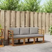 vidaXL Outdoor-Sofagarnitur 3 stk. Nat&uuml;rlich und Hellgrau