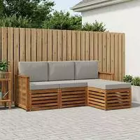 vidaXL Outdoor-Sofagarnitur 4 stk. Nat&uuml;rlich und Hellgrau