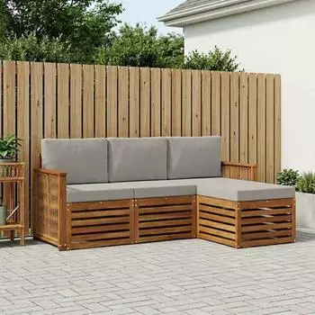 vidaXL Outdoor-Sofagarnitur 4-tlg., natur und hellgrau (3384207)