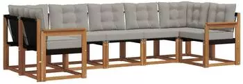 vidaXL Outdoor-Sofagarnitur mit Kissen 7-tlg., natur und hellgrau (3369018)