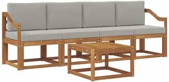 vidaXL Outdoor-Sofagarnitur 5-tlg., natur und hellgrau (3365989)