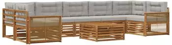 vidaXL Outdoor-Sofagarnitur mit Kissen, 8-tlg., natur und hellgrau (3383149)