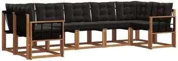 vidaXL Outdoor-Sofagarnitur mit Kissen, 7-tlg., natur/schwarz (3369031)