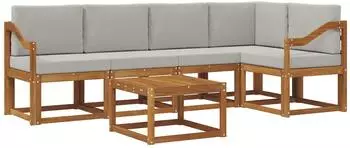 vidaXL Outdoor-Sofagarnitur mit Kissen, 6-tlg., natur und hellgrau (3366444)