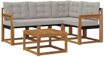 vidaXL Outdoor-Sofagarnitur mit Kissen, 5-tlg., natur und hellgrau (3368634)