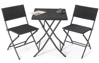 Avestar Klappbares Bistroset 3-teilig, PP-Rattan, schwarz (SWD009-02)