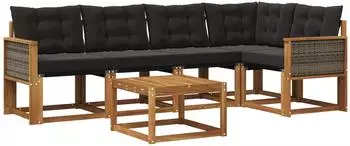 vidaXL Outdoor-Sofagarnitur mit Kissen, 6-tlg., natur und schwarz (3381964)