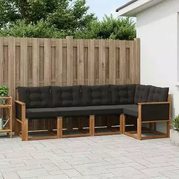vidaXL Outdoor-Sofagarnitur mit Kissen, 5-tlg., natur und schwarz (3381944)