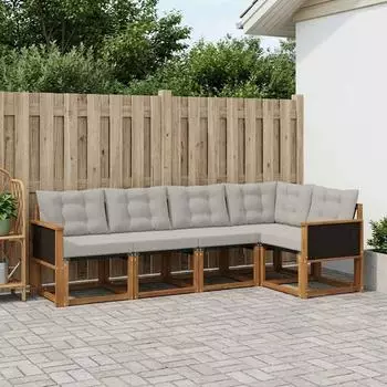 vidaXL Outdoor-Sofagarnitur mit Kissen, 5-tlg., natur und hellgrau (3381943)