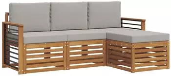 vidaXL Outdoor-Sofagarnitur 4-tlg., Akazie, natur/hellgrau (3374621)