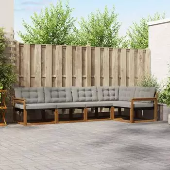 vidaXL Outdoor-Sofagarnitur mit Kissen, 5-tlg., natur und hellgrau (3369450)