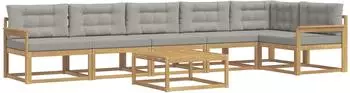 vidaXL Outdoor-Sofagarnitur 7-tlg. wei&szlig; und hellgrau, Polyester (3386540)