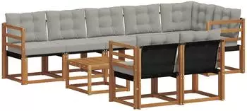 vidaXL Outdoor-Sofagarnitur 9-tlg. mit Kissen, natur und hellgrau (3368798)