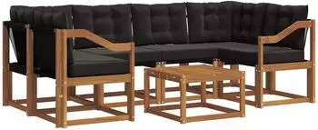 vidaXL Outdoor-Sofagarnitur 7-tlg. mit Kissen, natur/schwarz (3368459)