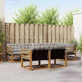 vidaXL Outdoor-Sofagarnitur mit Kissen, 7-tlg., natur und hellgrau (3369542)