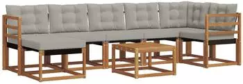 vidaXL Outdoor-Sofagarnitur mit Kissen, 8-tlg., natur und hellgrau (3368894)