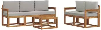 vidaXL Outdoor-Sofagarnitur mit Kissen 6-tlg., natur und hellgrau (3365999)