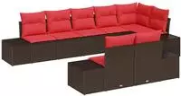 vidaXL Gartensofa-set 8 stk. Braun und Rot Poly Rattan