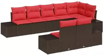 vidaXL Gartensofa-Set 8-tlg. Poly Rattan braun und rot (3355783)