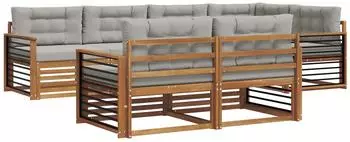 vidaXL Outdoor-Sofagarnitur 7-tlg. mit Kissen, natur und hellgrau (3373631)
