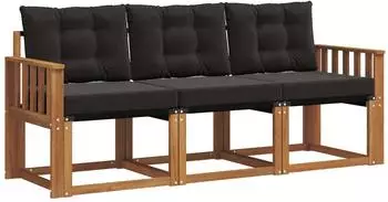 vidaXL Outdoor-Sofagarnitur mit Kissen 3-tlg., natur und schwarz (3368351)