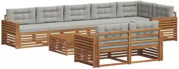vidaXL Outdoor-Sofagarnitur 9-tlg. mit Kissen, natur und hellgrau (3373706)