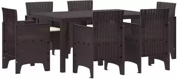 vidaXL Garten-Essgruppe 7-teilig, Poly Rattan, braun (3378561)