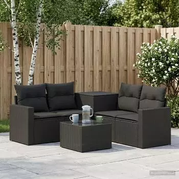 vidaXL Garten-Lounge-Set 6-tlg. schwarz, Polyrattan & Stahl (3447397)