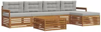 vidaXL Outdoor-Sofagarnitur 6-tlg. mit Kissen, natur und hellgrau (3373326)