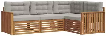 vidaXL Outdoor-Sofagarnitur mit Kissen, 4-tlg., natur und hellgrau (3373376)