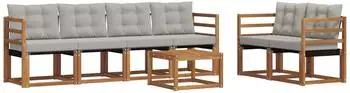 vidaXL Outdoor-Sofagarnitur 7-tlg. natur und hellgrau (3368414)