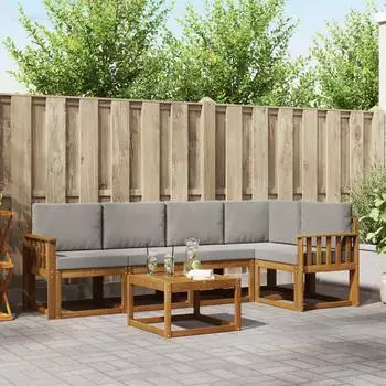 vidaXL Outdoor-Sofagarnitur mit Kissen 6-tlg., natur und hellgrau (3366424)