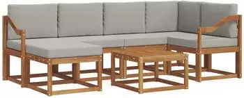 vidaXL Outdoor-Sofagarnitur 7-tlg. natur und hellgrau (3366689)