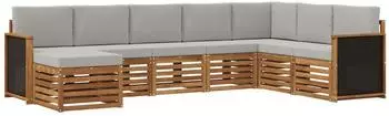 vidaXL Outdoor-Sofagarnitur mit Kissen 6-tlg., natur und hellgrau (3384702)