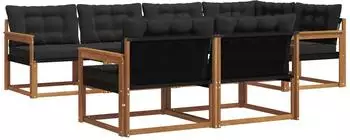 vidaXL Outdoor-Sofagarnitur 7-tlg., natur und schwarz (3369547)