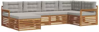 vidaXL Outdoor-Sofagarnitur mit Kissen 6-tlg., natur und hellgrau (3373726)