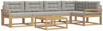 vidaXL Outdoor-Sofagarnitur 6-tlg. wei&szlig; und hellgrau, Polyester (3386480)