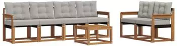 vidaXL Outdoor-Sofagarnitur 7-tlg. mit Kissen, natur und hellgrau (3368418)