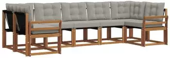 vidaXL Outdoor-Sofagarnitur 7-tlg. mit Kissen, natur und hellgrau (3369026)
