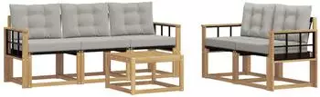 vidaXL Outdoor-Sofagarnitur 6-tlg. mit Kissen, wei&szlig;/hellgrau (3389217)