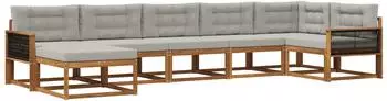 vidaXL Outdoor-Sofagarnitur mit Kissen, 7-tlg., natur und hellgrau (3382744)