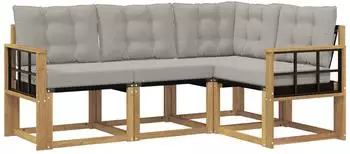vidaXL Outdoor-Sofagarnitur mit Kissen 4-tlg., wei&szlig;/hellgrau (3389433)