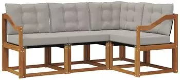 vidaXL Outdoor-Sofagarnitur mit Kissen, 4-tlg., natur und hellgrau (3368626)