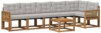 vidaXL Outdoor-Sofagarnitur 7-tlg. natur und hellgrau (3382003)