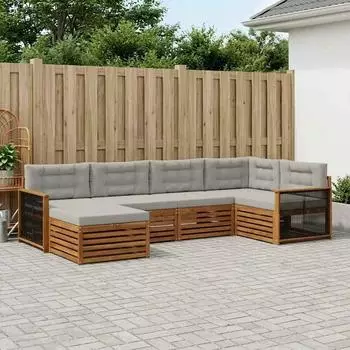 vidaXL Gartenlounge-Set 6-tlg. natur und hellgrau (3383564)