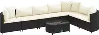 vidaXL 8-tlg. Garten-Sofagarnitur mit Kissen Schwarz Poly Rattan