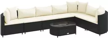 vidaXL Garten-Sofagarnitur 8-tlg. mit Kissen, Poly Rattan, schwarz (3308384)